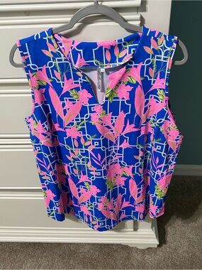 Lulu-B Sleeveless Floral Tank in Royal Blue, Hot Pink and Lime